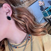 Oval Black Onyx with Rope Detail Post Stud Genuine Earring.