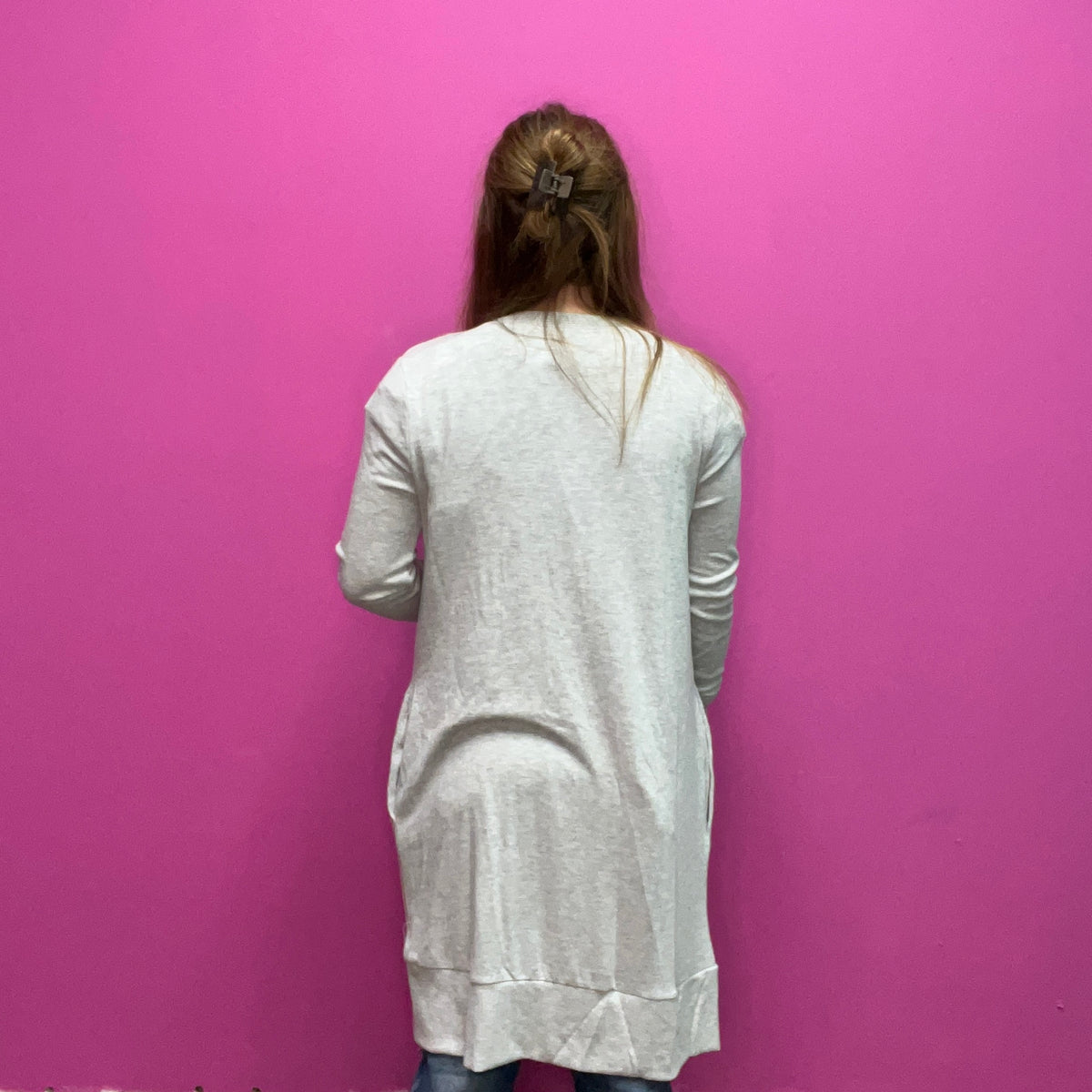 Grey Snap Down w/ Pockets Long Sleeve Soft Cardigan
