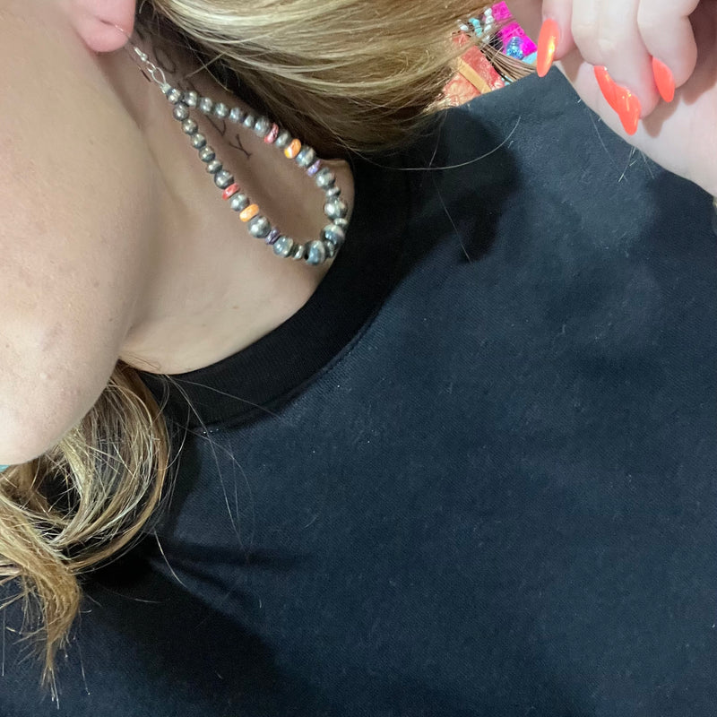 Multistone Spiny Navajo Pearl Tear Drop Genuine Earring
