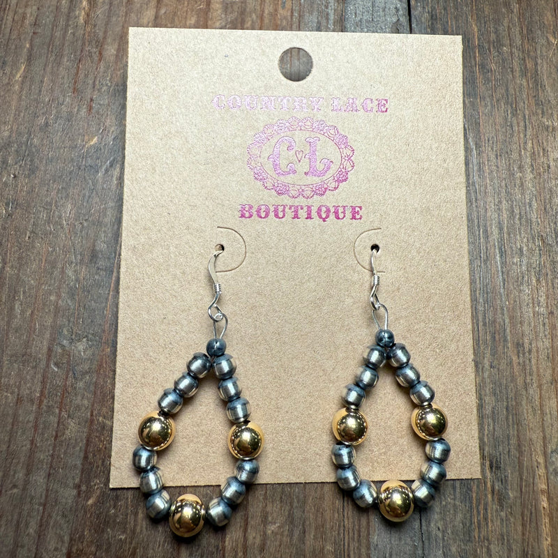 Dainty Patterned Navajo Pearl with Gold Plated Pearls French Hook Sterling Silver Earring
