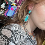 Gorgeous Turquoise Drop Post Genuine Earring W/ Sterling Detail