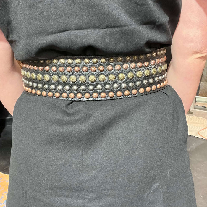 Black Leather with Gold Silver & Brass Studs Belt