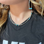 16 inch Dainty Patterned Genuine Navajo Pearl with Turquoise necklace