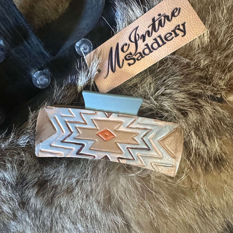 Big Gray Aztec Design Detail Leather Hair Clip