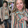 Serape Denim with Western Scene in suede Turquoise Buttons Button Down Top