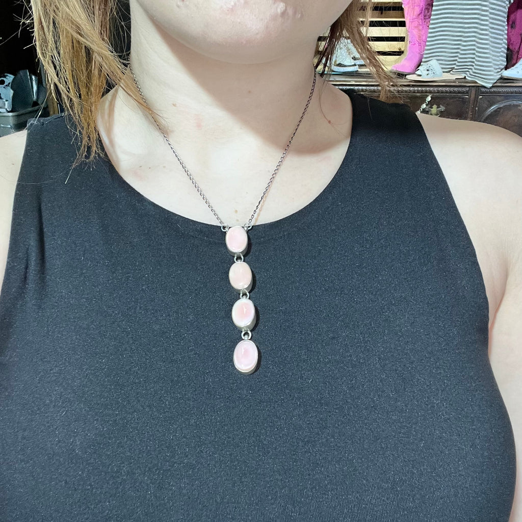 Pink Conch 4 Stone Drop Genuine Necklace