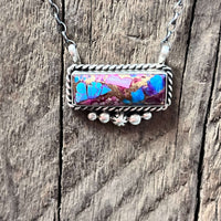 Pink Dahlia with Fancy Detail Bar Sterling Silver Necklace