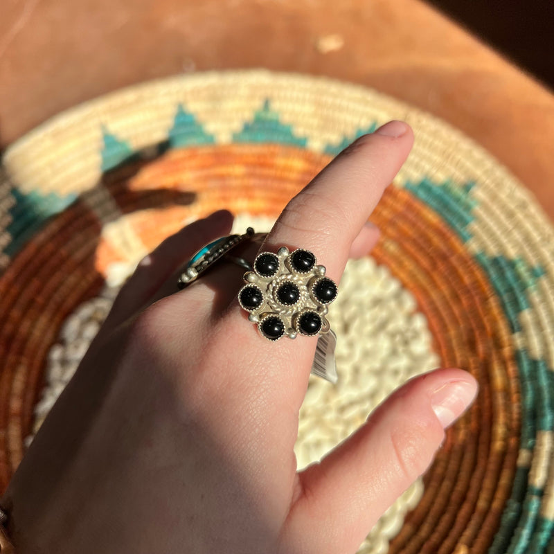 Black Onyx Cluster Adjustable Ring Genuine Ring