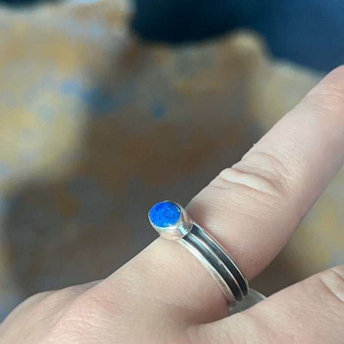 Oval Blue Lapis with Patina Band Sterling Silver Ring