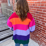 Multicolor Striped Thick Sweater Cardigan