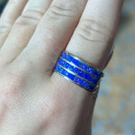 Royal Blue Opal ring 3 row inlay Genuine Ring