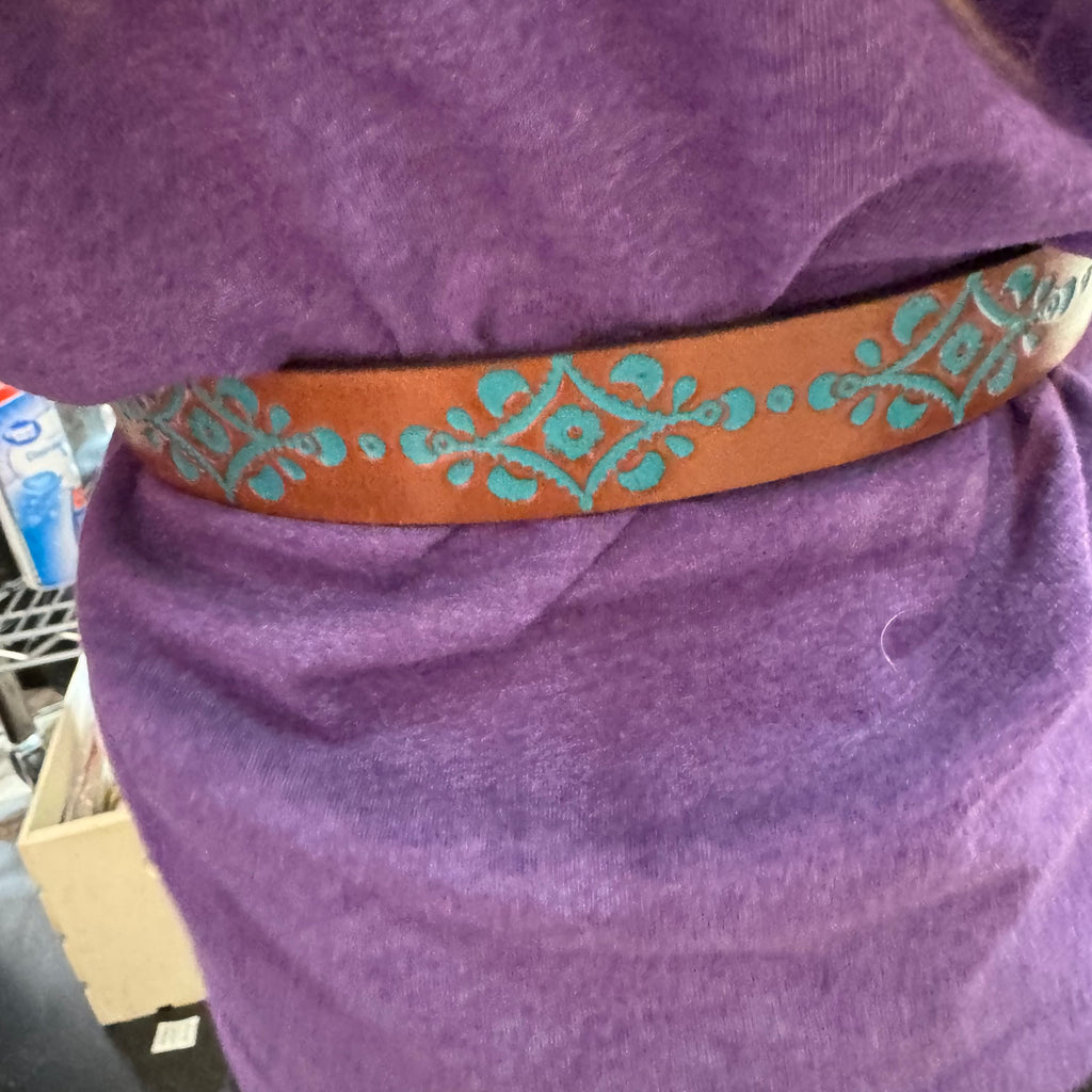 Hope Justin Kids Leather Tooled with Turquoise Belt with Heart Detailed Buckle