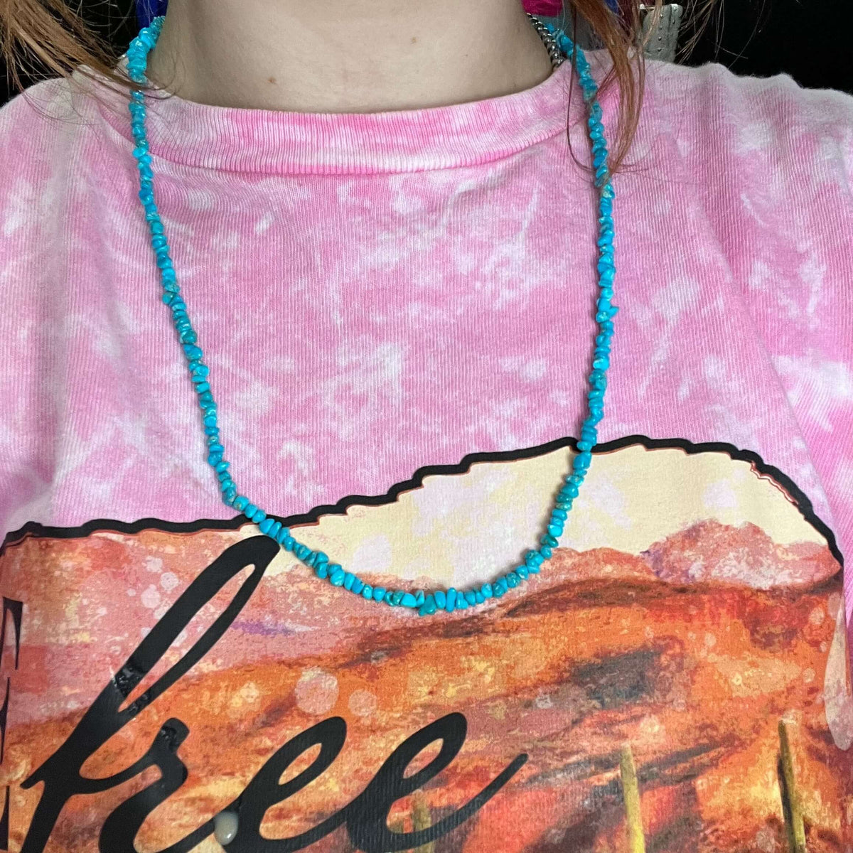 24 inch Blue Sleeping Beauty Turquoise Chip Genuine Necklace - Country Lace Boutique
