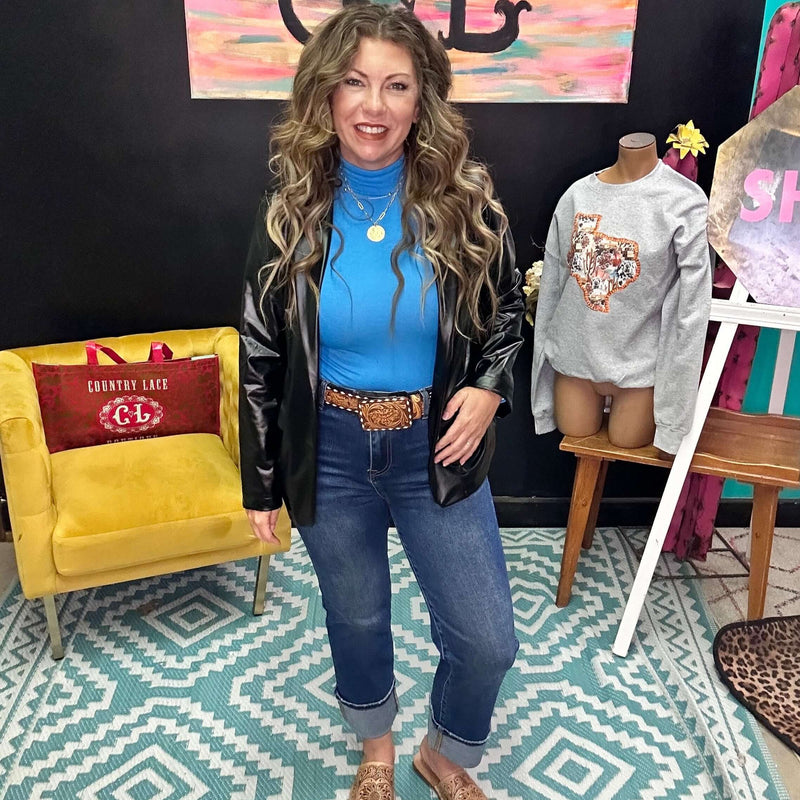 Black Faux Leather Blazer / Small