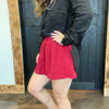 Maroon Smocked High Waisted Skort with Pockets
