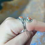 Unique Sterling Silver with Red Coral Adjustable Genuine Ring