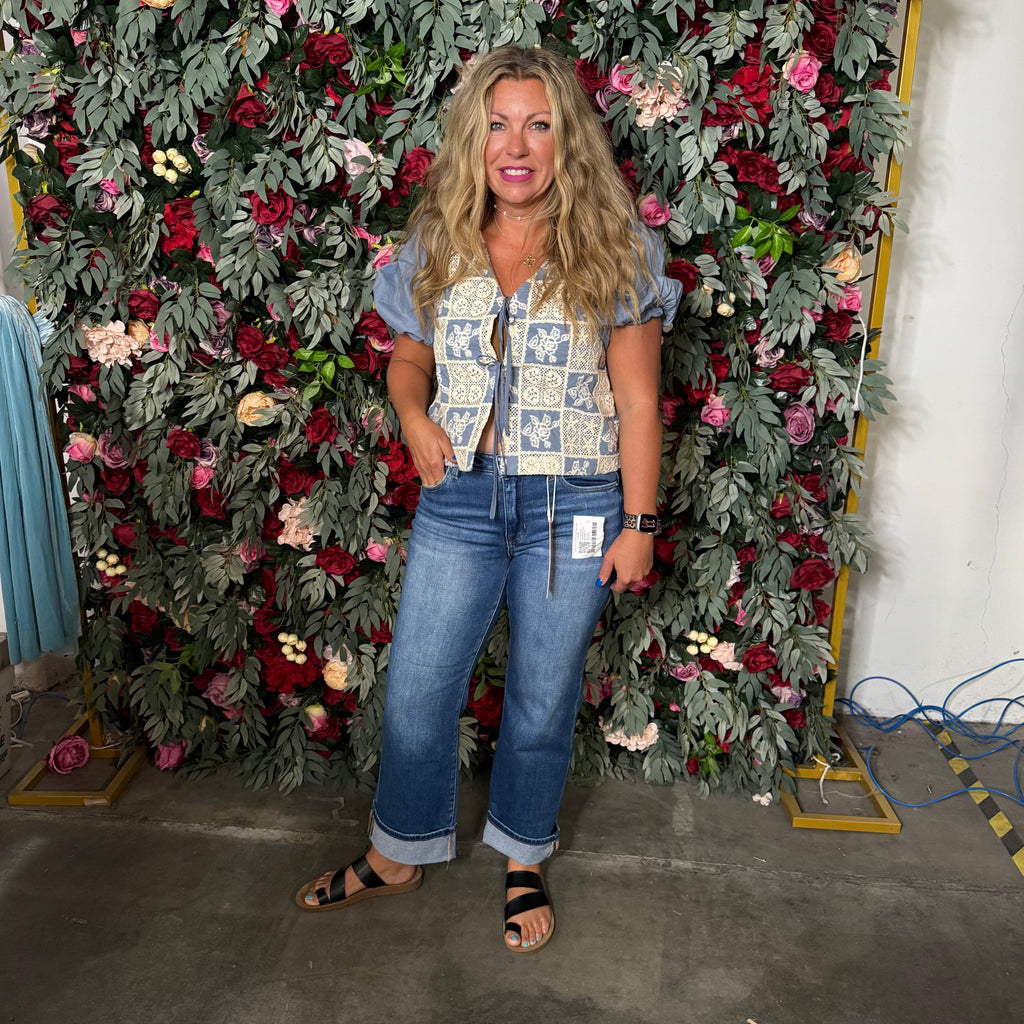 RISEN Full Size Mid Rise Crop Straight Cuffed Jeans Plus Size