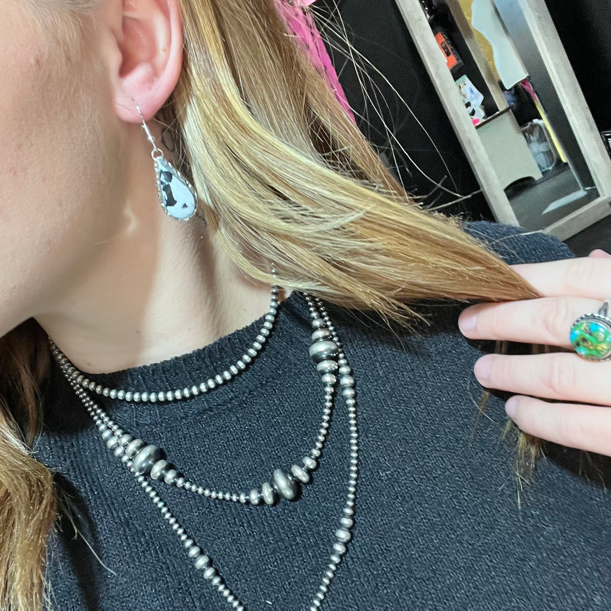 White Buffalo w/ Silver Detail French Hook Sterling Silver Earring