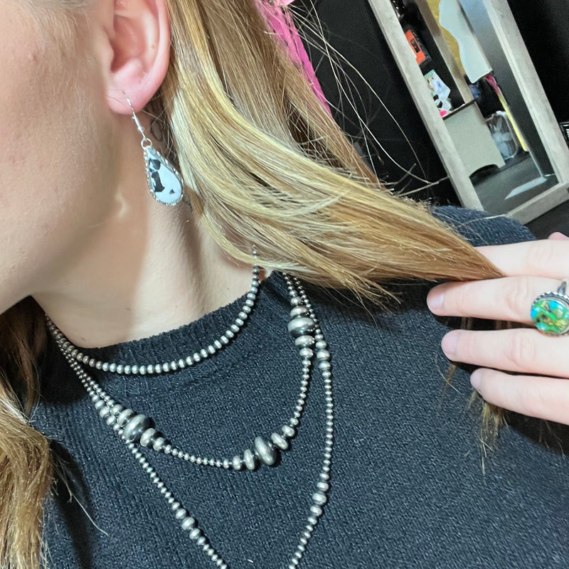 White Buffalo w/ Silver Detail French Hook Sterling Silver Earring