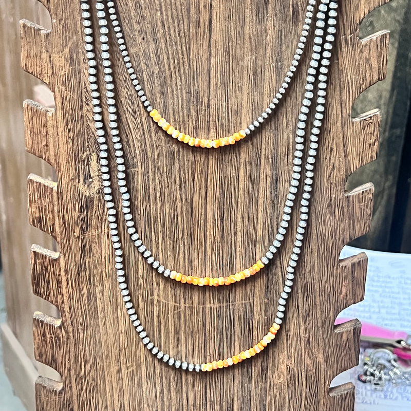 20 inch 4mm Navajo Pearl with Orange Spiny Genuine Necklace