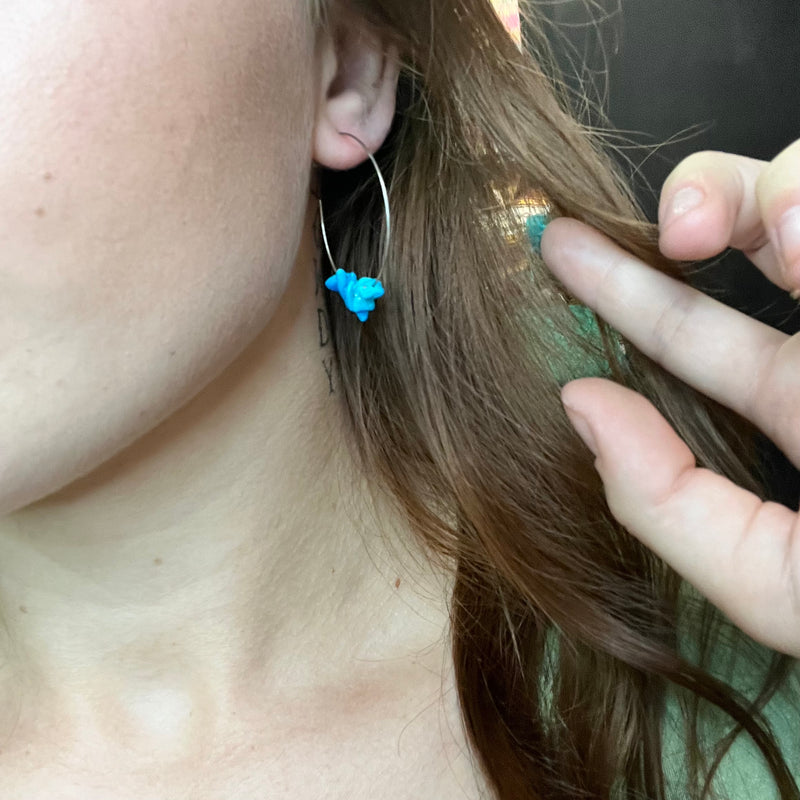 Chunky Blue Sleeping Beauty Hoop Genuine Earring