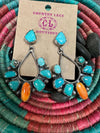 Stunning Statement Turquoise with Orange Spiny Post Genuine Earring