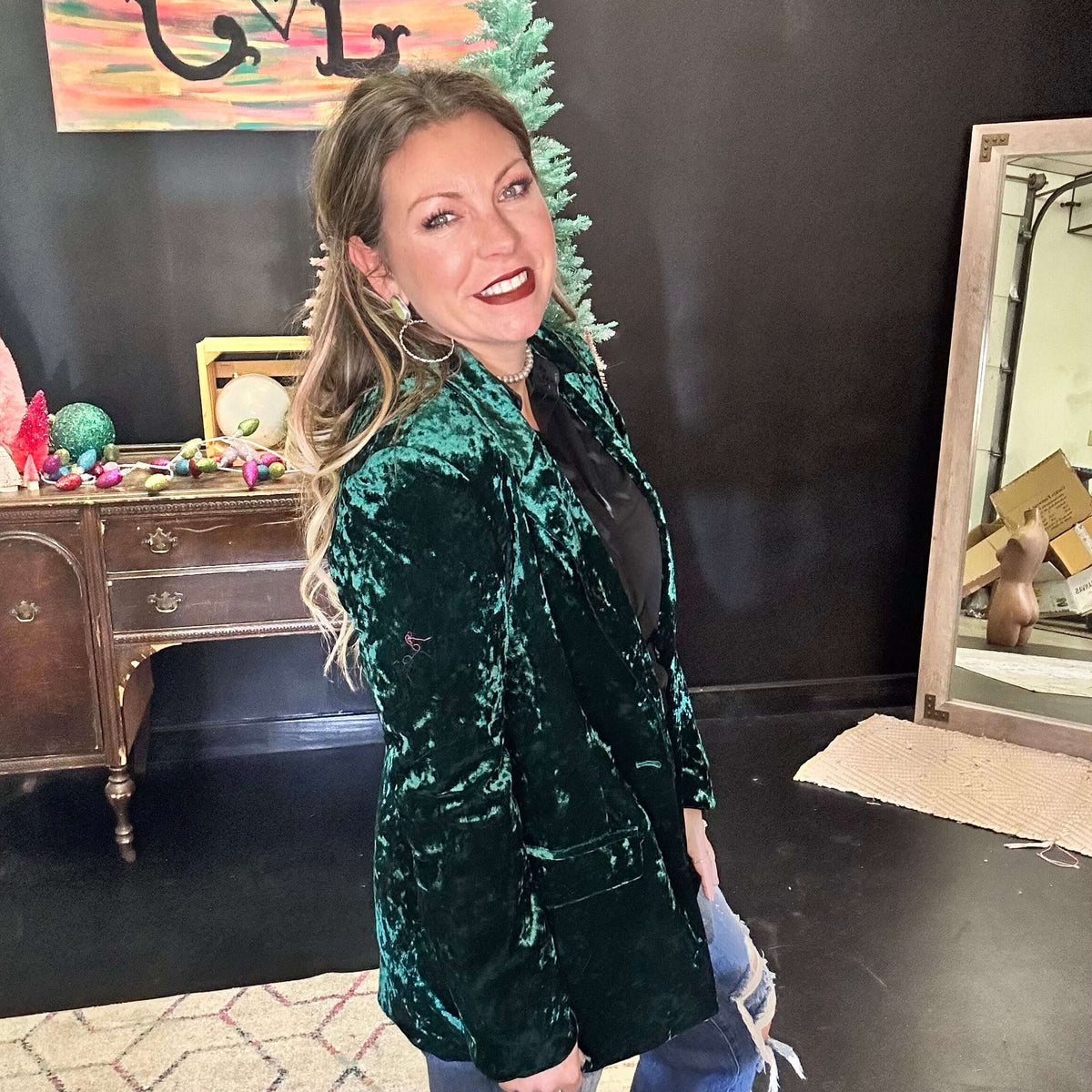 Green Crushed Velvet Blazer