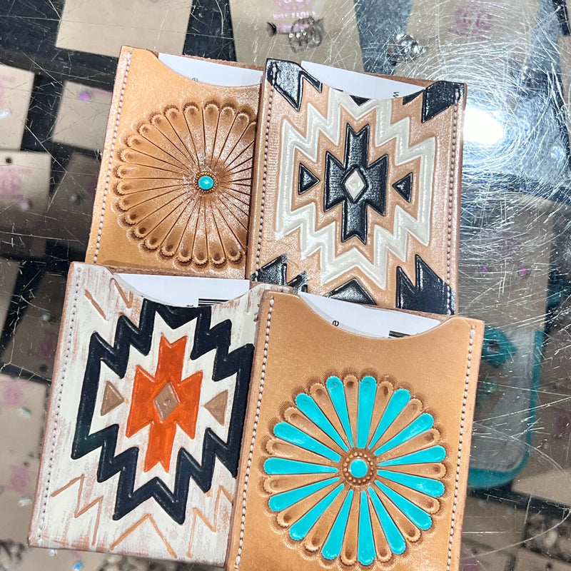 Orange and White Aztec Card Holder Wallet