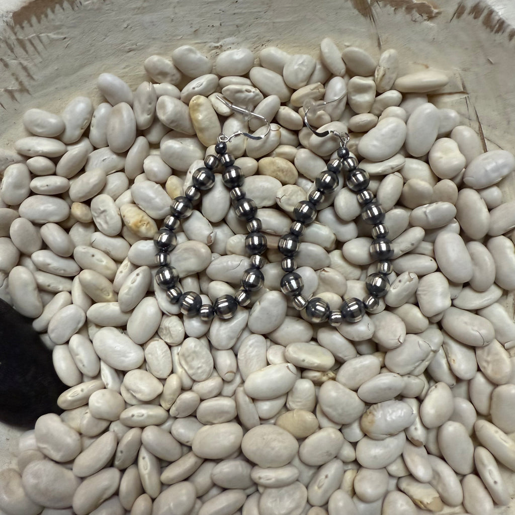 4 & 6mm Pattern Navajo Pearl Teardrop Hoop Genuine Earring