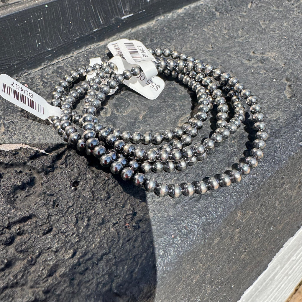 4mm Navajo Pearl Stretchy Sterling Silver Bracelet - Country Lace Boutique