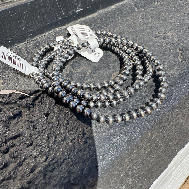 4mm Navajo Pearl Stretchy Sterling Silver Bracelet - Country Lace Boutique