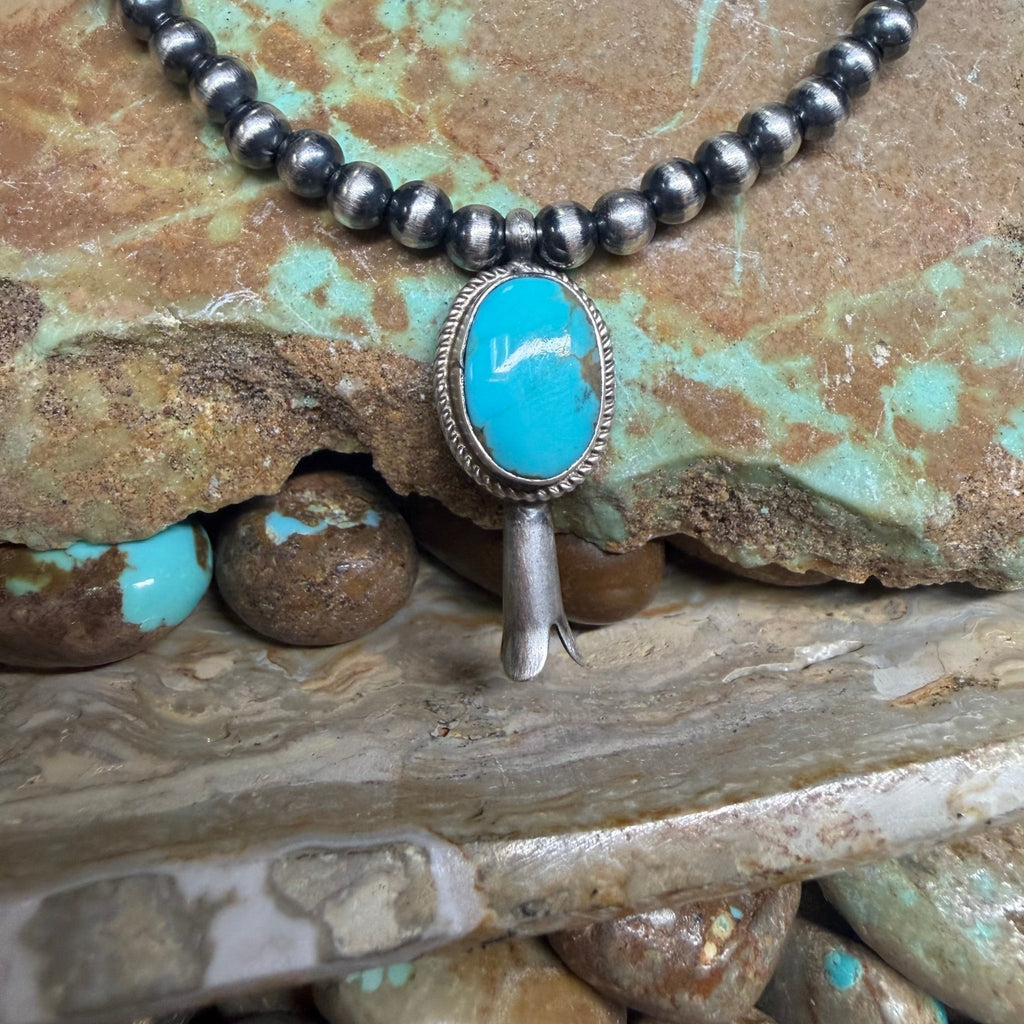 4mm Navajo Pearl with Turquoise Blossom Sterling Silver Stretchy Bracelet - Country Lace Boutique