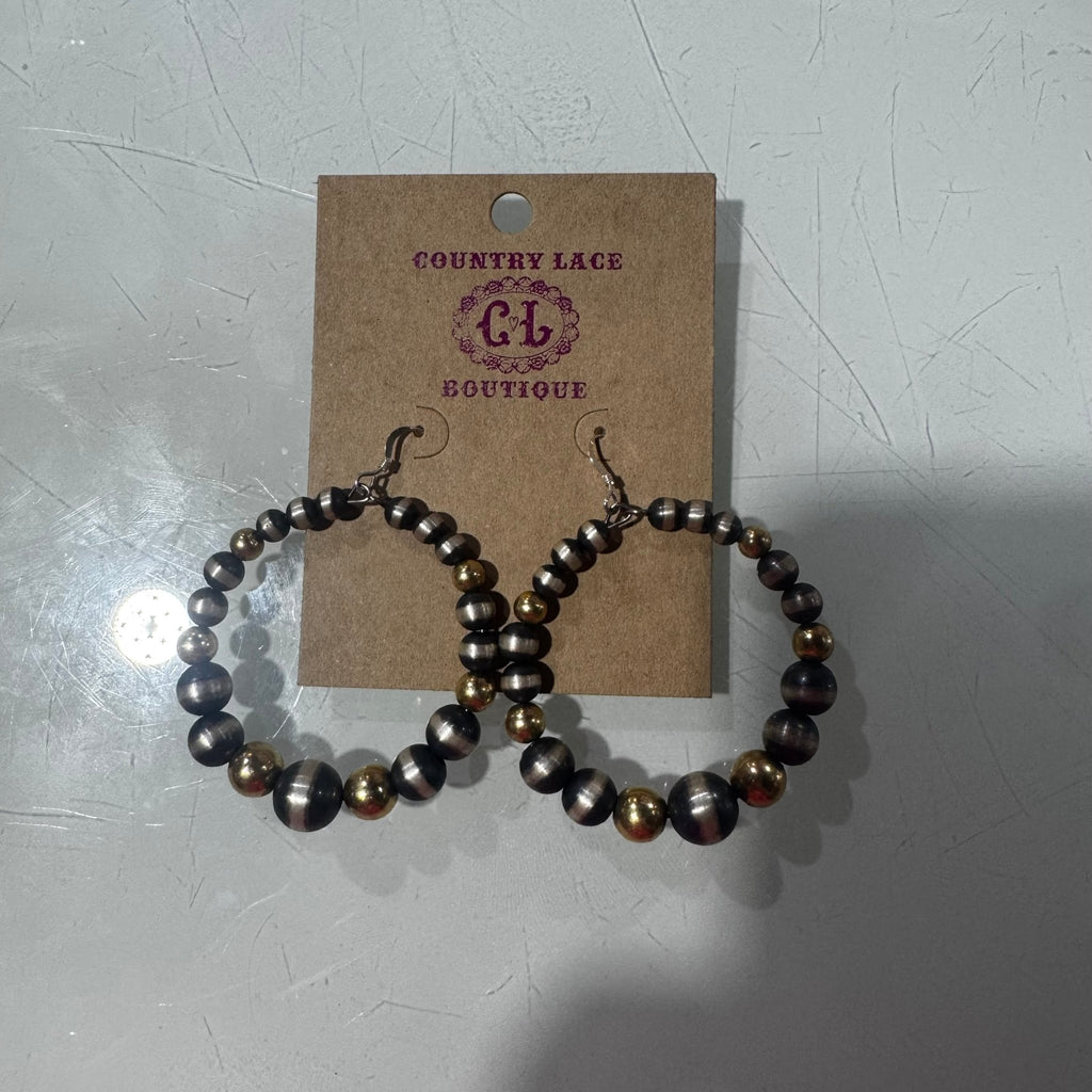 5, 6, 8, 12mm Pearl Patterned Sterling Silver with Gold Plated Hoop French Hook Earrings - Country Lace Boutique