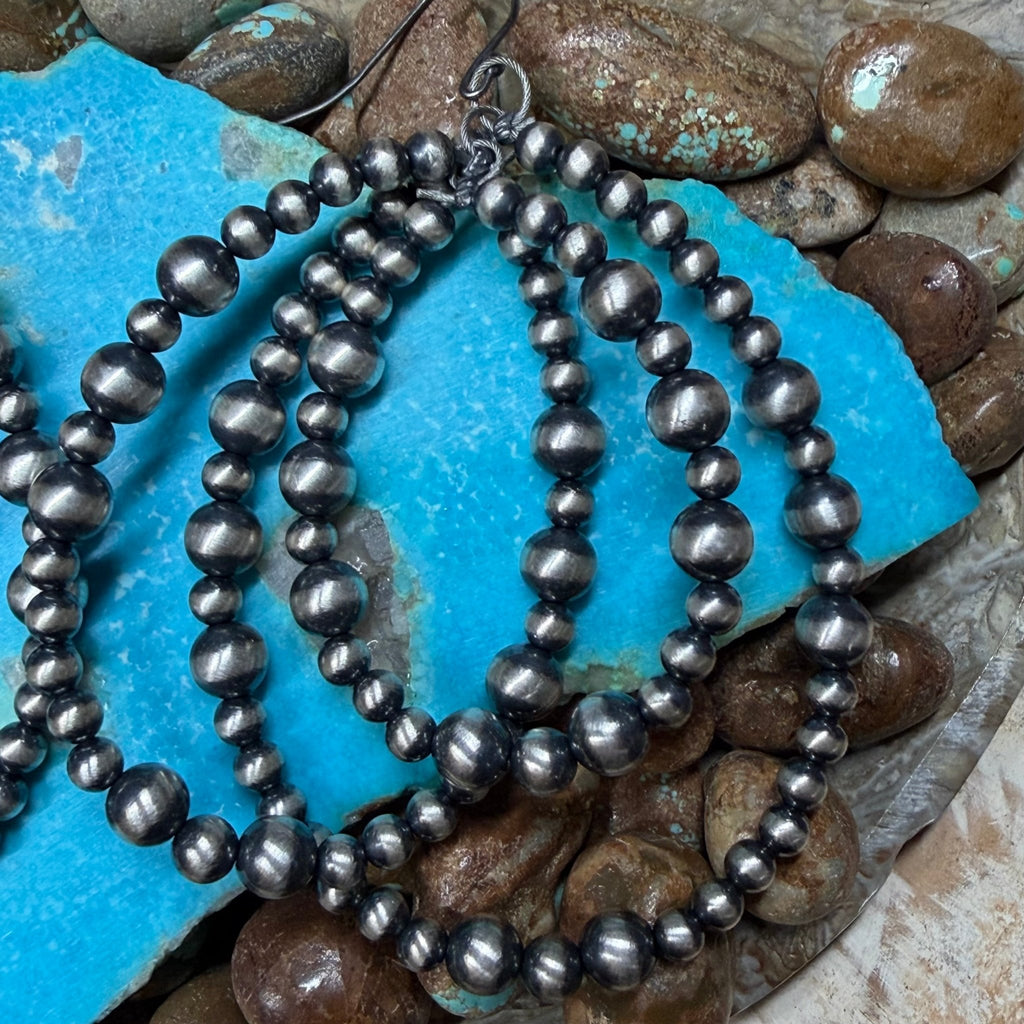 5 & 6mm Navajo Pearl Patterned 3 Hoop French Hook Sterling Silver Earring - Country Lace Boutique