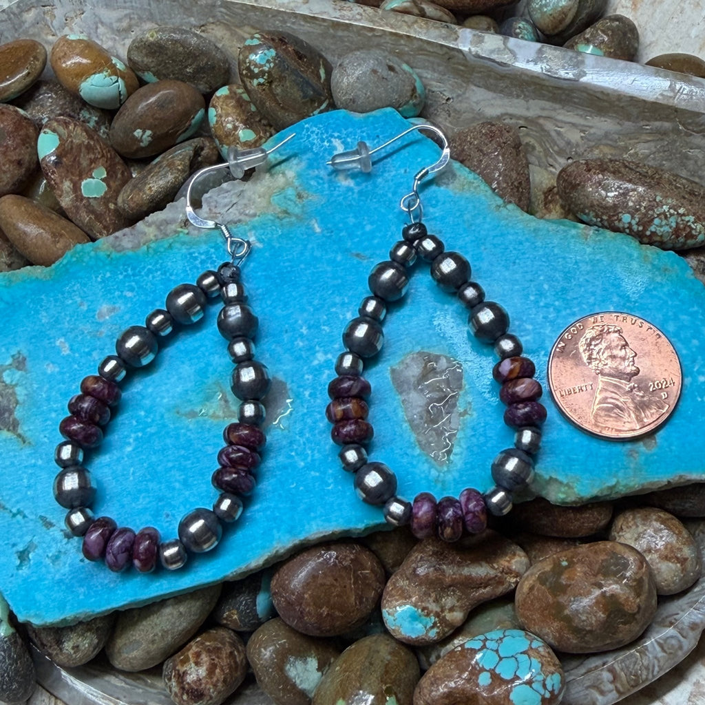 5 & 6mm Navajo Pearl Tear Drop with Purple Spiny Patterned French Hook Sterling Silver Earring - Country Lace Boutique
