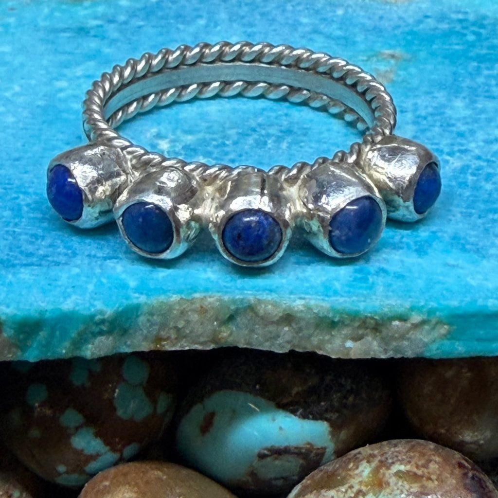 5 Stone Lapis Detail Band Sterling Silver Ring size 7.5 - Country Lace Boutique