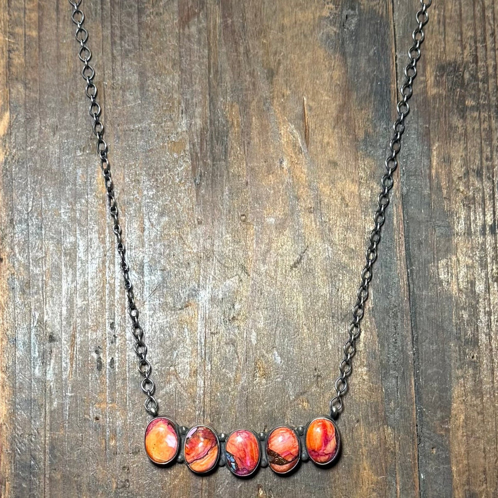 5 Stone Pink Dahlia Sterling Silver Necklace - Country Lace Boutique