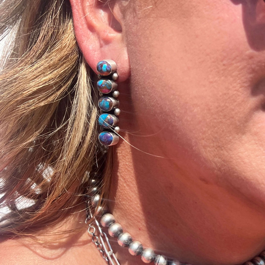 5 Stone Straight Mojave Purple Post Sterling Silver Earring