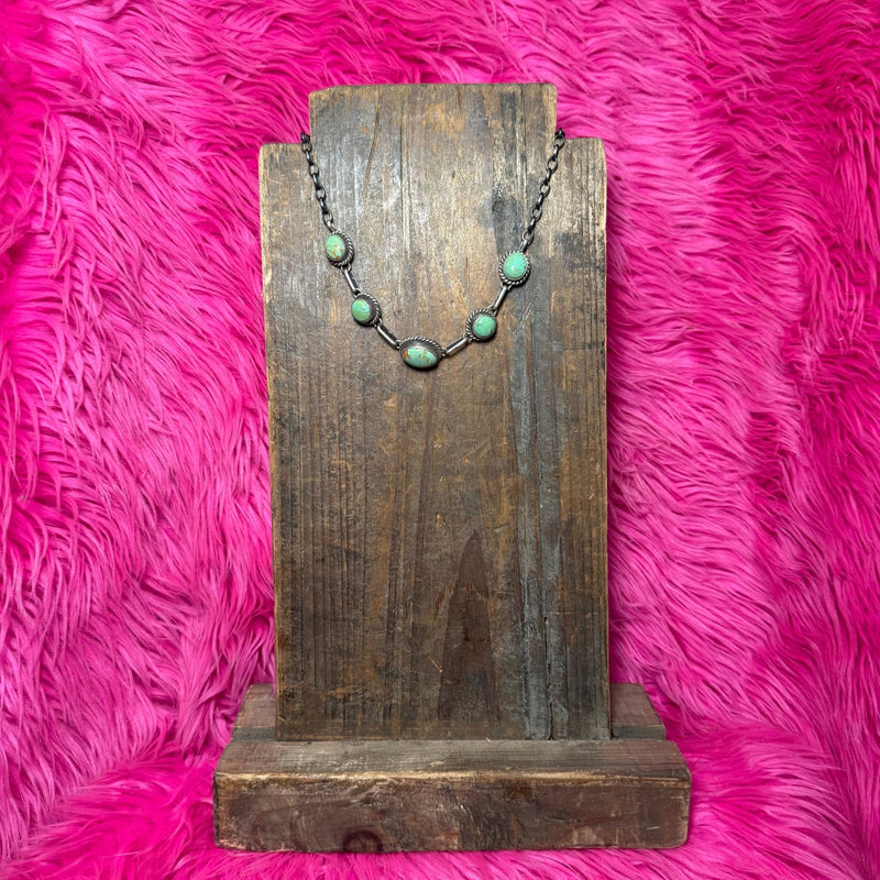 5 Stone Turquoise Choker Sterling Silver 16 inch Necklace - Country Lace Boutique