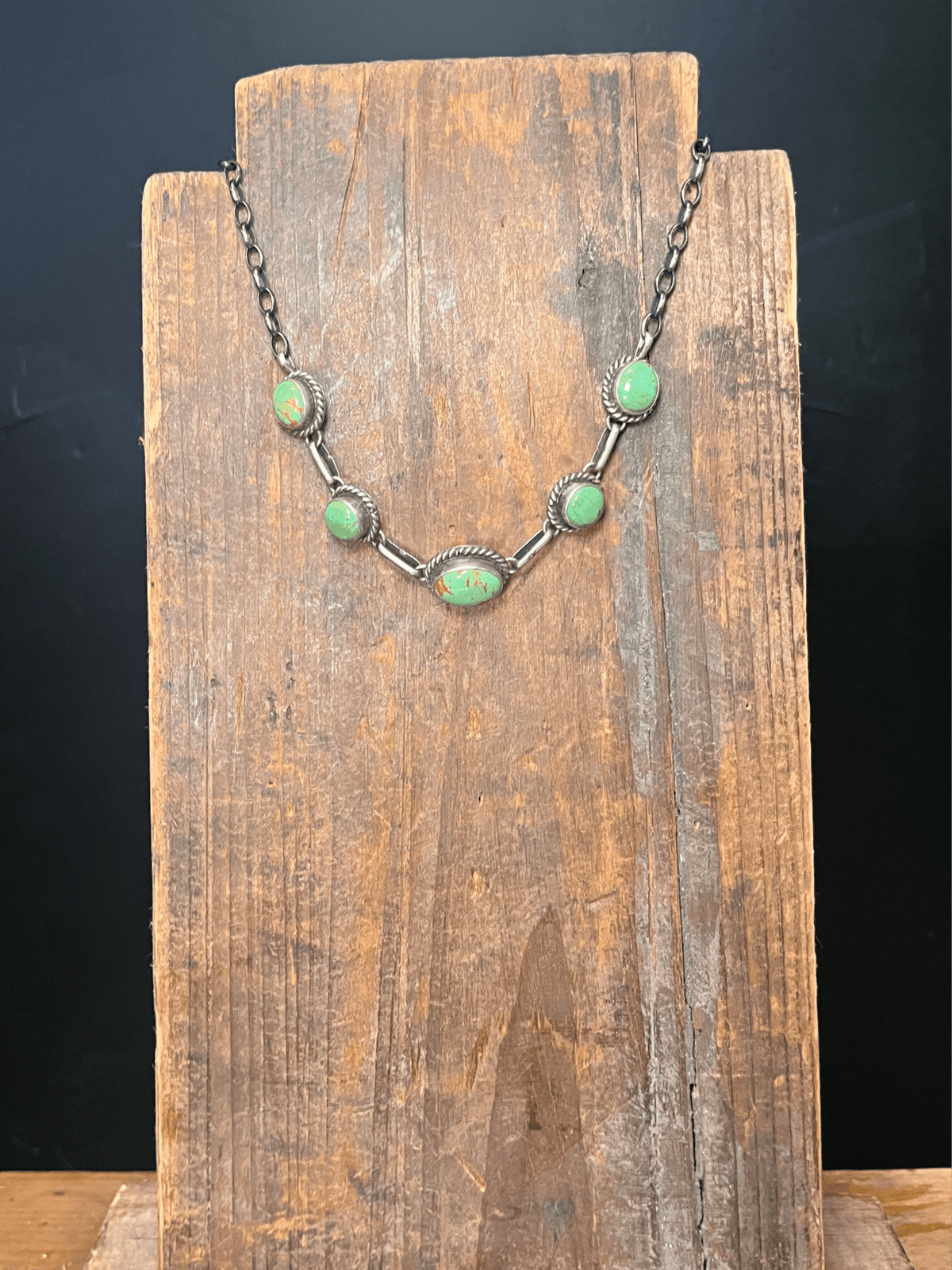 5 Stone Turquoise Choker Sterling Silver 16 inch Necklace - Country Lace Boutique