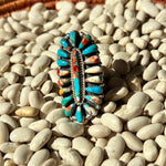 Orange and Turquoise Oval Cluster Genuine Ring