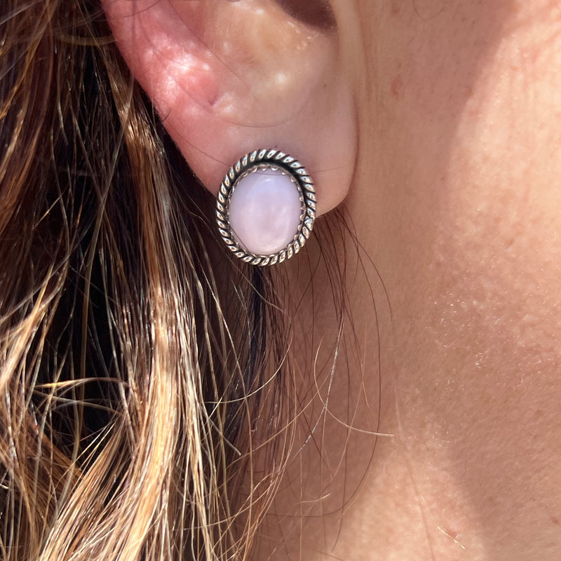 Pink Opal Oval Stud Post Genuine Earring