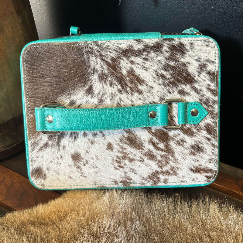 Turquoise Rectangle Cowhide Jewelry Case