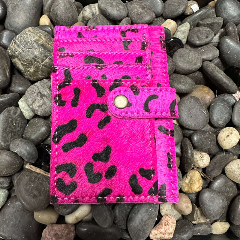 Hot Pink Animal Print Hide Multicard Holder with button snap