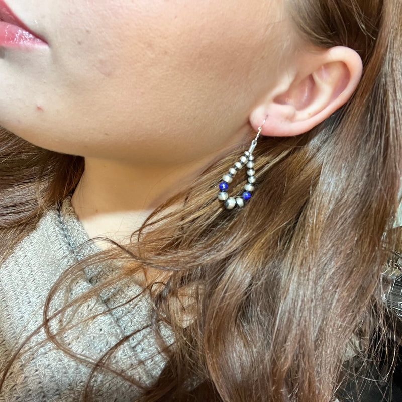 Mini Lapis and Patterned Navajo Pearl Teardrop Genuine Earring