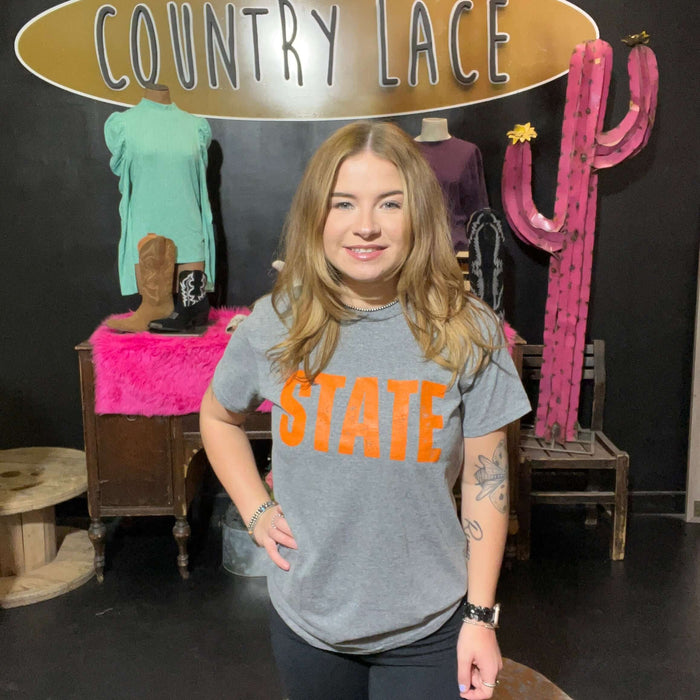 Gray & Orange State Crew Neck T-shirt / Small