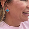 Nine Stone Turquoise Diamond Post Genuine Earring