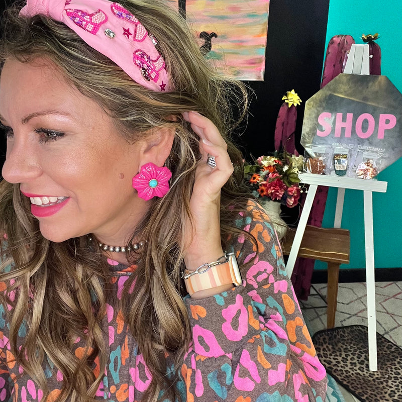Pink Flower Post Stud Fashion Earring