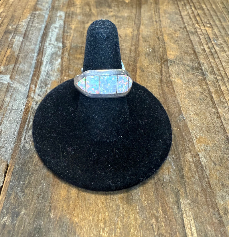 Tapered Inlay Opal Sterling Silver Ring size 9.5