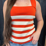 Orange & White Striped Square Neck Sleeveless Top
